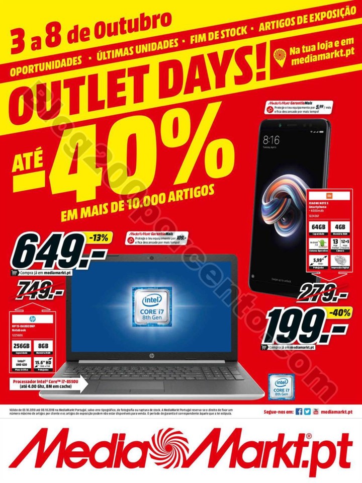 Antevisão Folheto MEDIA MARKT Outlet days promoções de 3 a 8 outubro